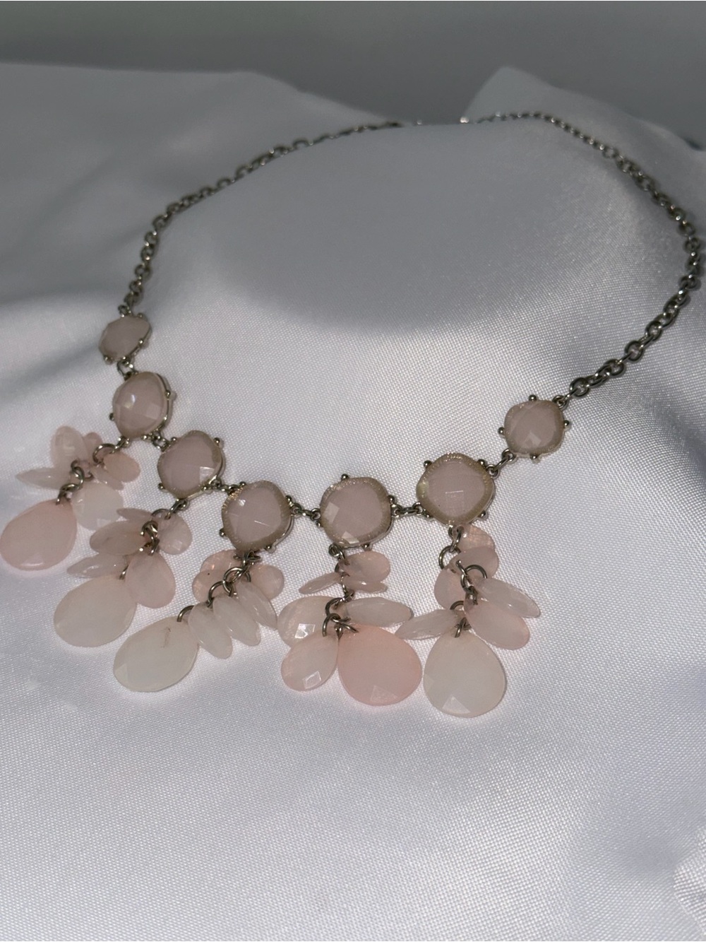 Pink Statement Drop Necklace - Faceted Teardrop Chandelier